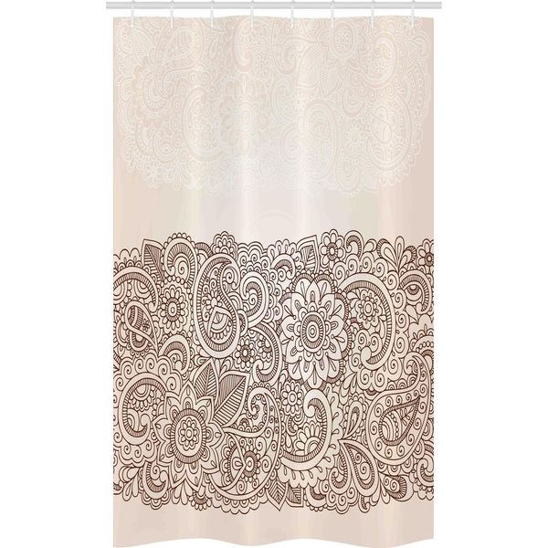 Abakuhaus Tenda Da Doccia Stretta In Henné, Motivo Mandala-Paisley, Set Decorativo Per Bagno In Tessuto Con Ganci, 120 X 180 Cm, Marrone Chiaro-image