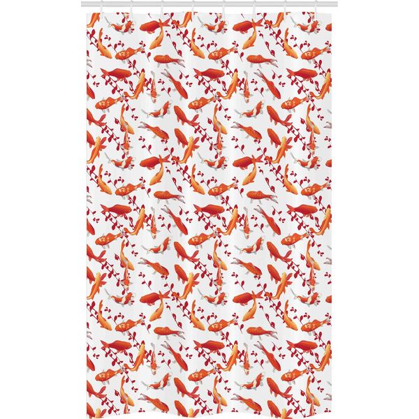 Abakuhaus Tenda Da Doccia Stretta Con Motivo A Pesci, Animali Acquatici Decorativi, Set Decorativo Per Bagno In Tessuto Con Ganci, 120 X 180 Cm, Arancione E Bianco-image