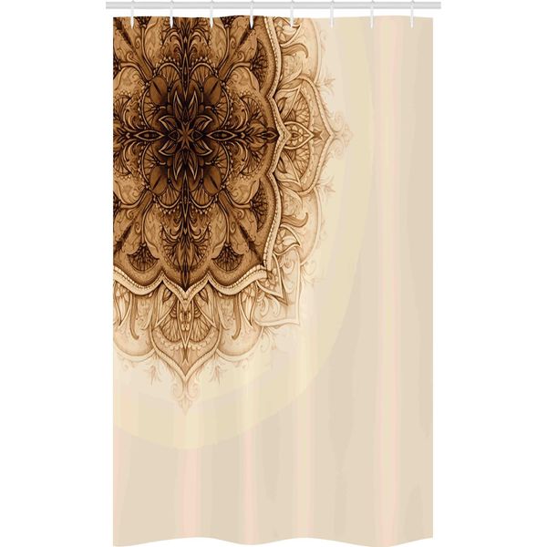 Abakuhaus Tenda Da Doccia Stretta In Henné, Illustrazione Mandala Orientale, Set Decorativo Per Bagno In Tessuto Con Ganci, 120 X 180 Cm, Marrone Chiaro-image