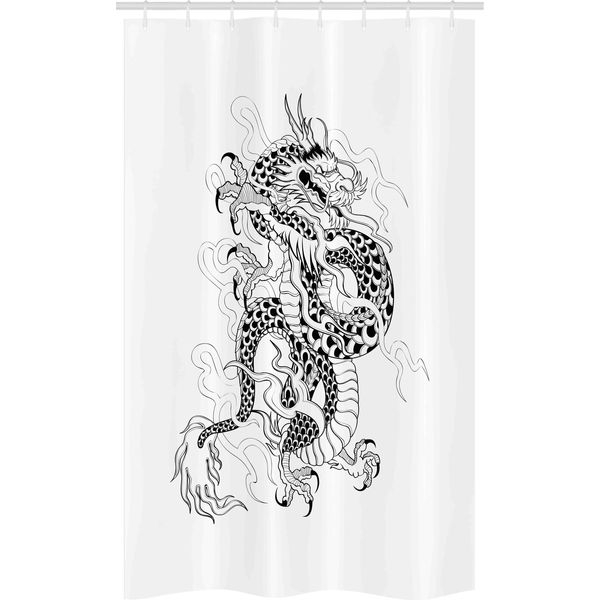 Abakuhaus Drachen Tenda Da Doccia Stretta, Sketch Art Monster, Set Decorativo Per Bagno In Tessuto Con Ganci, 120 X 180 Cm, Bianco Nero-image