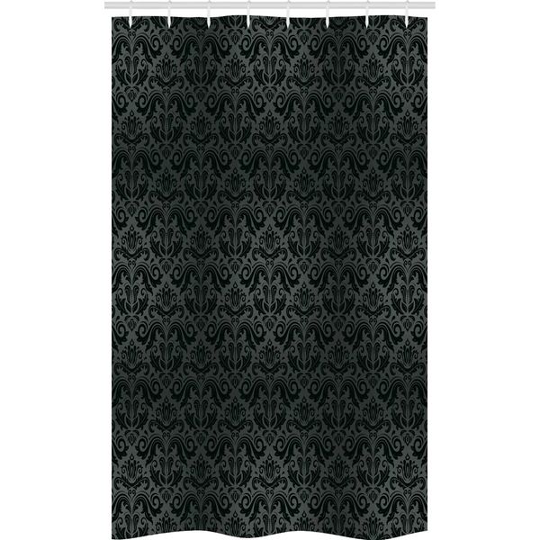 Abakuhaus Tenda Da Doccia Stretta Grigio Scuro, Fiori Damascati Neri, Set Decorativo Per Bagno In Tessuto Con Ganci, 120 X 180 Cm, Nero Grigio-image