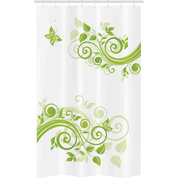 Abakuhaus Tenda Da Doccia Stretta Verde, Motivo Floreale, Set Decorativo Per Bagno In Tessuto Con Ganci, 120 X 180 Cm, Verde Mela Verde Chiaro-image