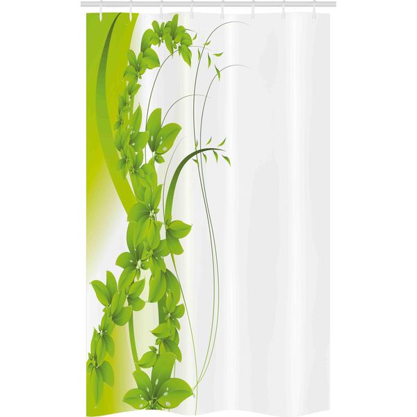 Abakuhaus Tenda Da Doccia Stretta Verde, Blooming Fantasie Flora, Set Decorativo Per Bagno In Tessuto Con Ganci, 120 X 180 Cm, Verde Mela Bianco-image