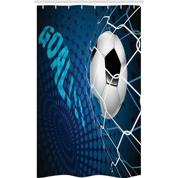 Abakuhaus Calcio Tenda Da Doccia Stretta, Motivo Riassuntivo, Set Decorativo Per Bagno In Tessuto Con Ganci, 120 X 180 Cm, Nero Bianco Blu-image