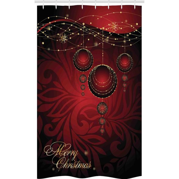 Abakuhaus Natale Tenda Da Doccia Stretta, Yuletide Celebration, Set Decorativo Per Bagno In Tessuto Con Ganci, 120 X 180 Cm, Giallo Rubino Bordeaux-image