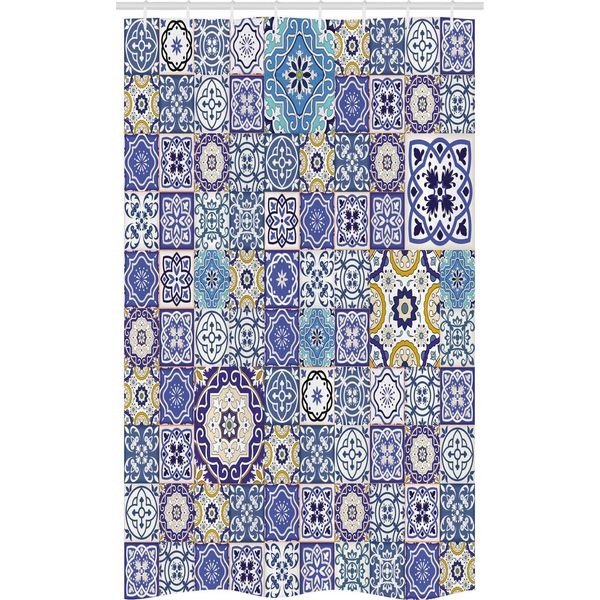 Abakuhaus Tenda Da Doccia Blu Stretta, Stile Marocchino Orientale, Set Decorativo Per Bagno In Tessuto Con Ganci, 120 X 180 Cm, Multicolore-image