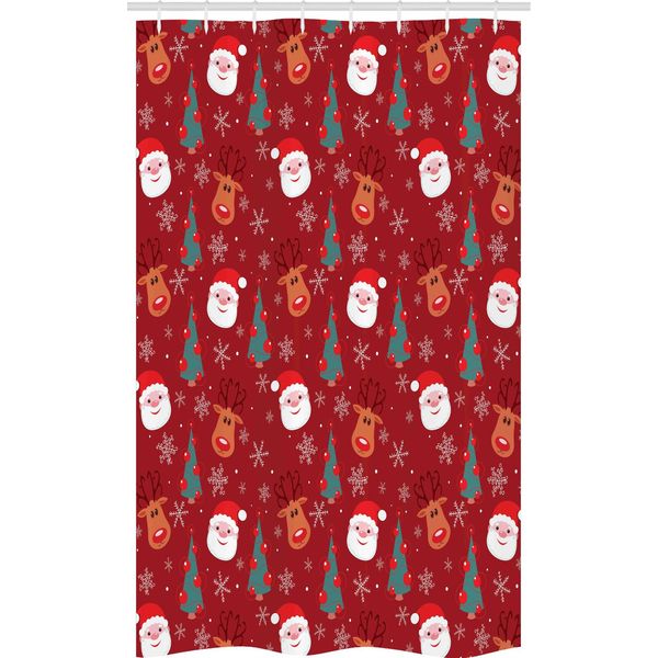 Abakuhaus Rosso Tenda Da Doccia Stretta, Merry Xmas Cartoon Natale, Set Decorativo Per Bagno In Tessuto Con Ganci, 120 X 180 Cm, Rosso Multicolore-image