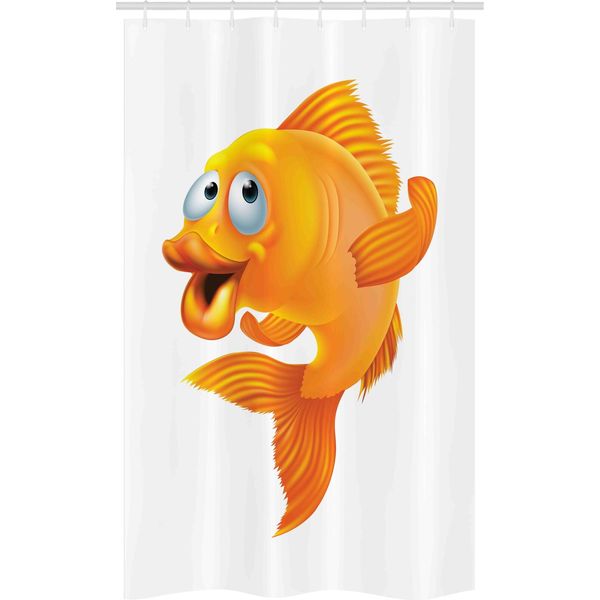 Abakuhaus Tenda Da Doccia Stretta Con Motivo A Pesci, Happy Playful Goldfish, Set Decorativo Per Bagno In Tessuto Con Ganci, 120 X 180 Cm, Arancione E Bianco-image