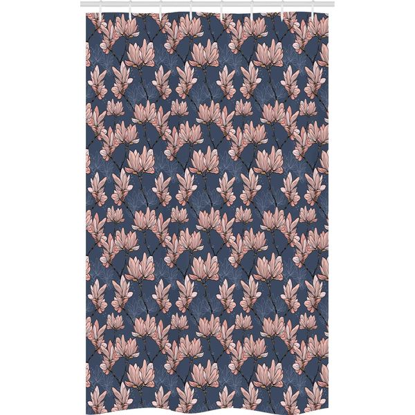 Abakuhaus Tenda Da Doccia Stretta Con Motivi Floreali, Magnolia Flowers Japan, Set Decorativo Per Bagno In Tessuto Con Ganci, 120 X 180 Cm, Blu Scuro E Rosso Corallo-image