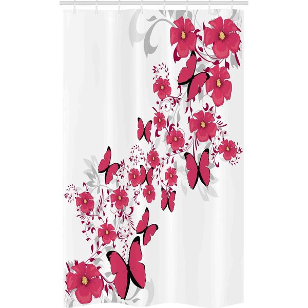 Abakuhaus Tenda Da Doccia Rosa E Bianca Stretta, Fiore Farfalla, Set Decorativo Per Bagno In Tessuto Con Ganci, 120 X 180 Cm, Corallo Scuro Grigio Chiaro-image
