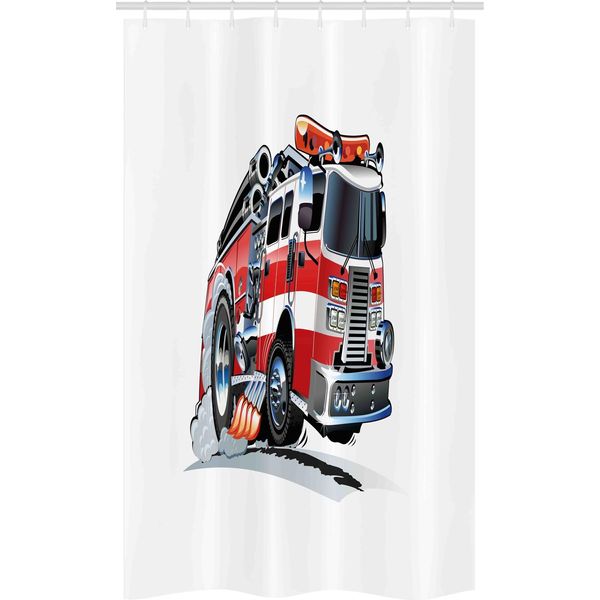 Abakuhaus Tenda Doccia Stretta, Camion Dei Pompieri, Set Decorativo Per Bagno In Tessuto Con Ganci, 120 X 180 Cm, Azzurro Scarlatto-image