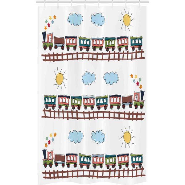 Abakuhaus Tenda Da Doccia Stretta Per Asilo Nido, Cartoon-Zug Tracklines, Set Decorativo Per Bagno In Tessuto Con Ganci, 120 X 180 Cm, Multicolore-image