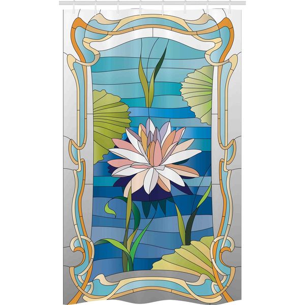 Abakuhaus Tenda Da Doccia Stretta In Stile Art Nouveau, Vetro Colorato Lotus, Set Decorativo Per Bagno In Tessuto Con Ganci, 120 X 180 Cm, Multicolore-image