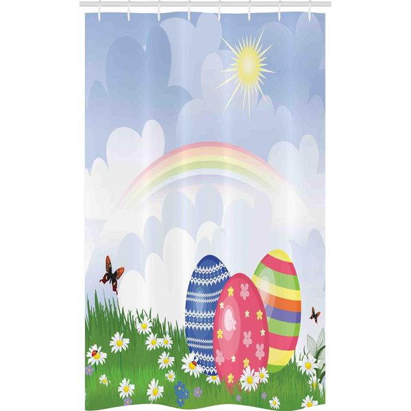 Abakuhaus Pasqua Tenda Da Doccia Stretta, Prato Primaverile Con Uova, Set Decorativo Per Bagno In Tessuto Con Ganci, 120 X 180 Cm, Multicolore-image
