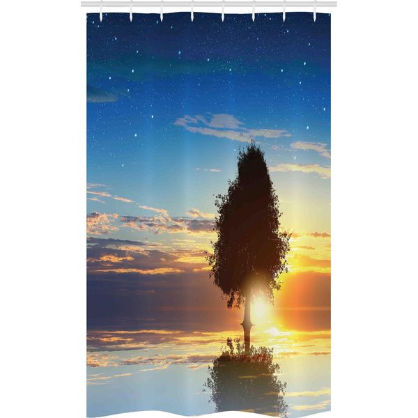 Abakuhaus Paesaggio Tenda Da Doccia Stretta, Tree Silhouette Farm, Set Decorativo Per Bagno In Tessuto Con Ganci, 120 X 180 Cm, Multicolore-image