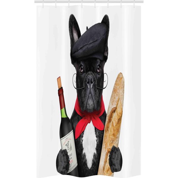 Abakuhaus Bulldog Tenda Da Doccia Stretta, Cane Francese Vino Rosso, Set Decorativo Per Bagno In Tessuto Con Ganci, 120 X 180 Cm, Multicolore-image