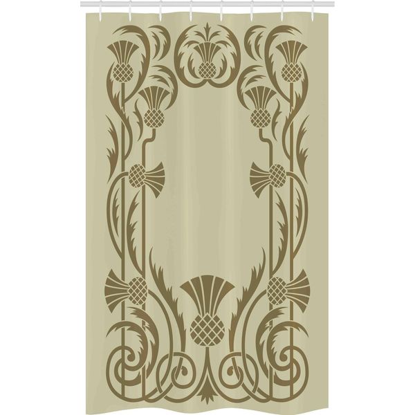 Abakuhaus Tenda Da Doccia Stretta In Stile Art Nouveau, Botanical Exotic, Set Decorativo Per Bagno In Tessuto Con Ganci, 120 X 180 Cm, Verde Chiaro Seppia-image