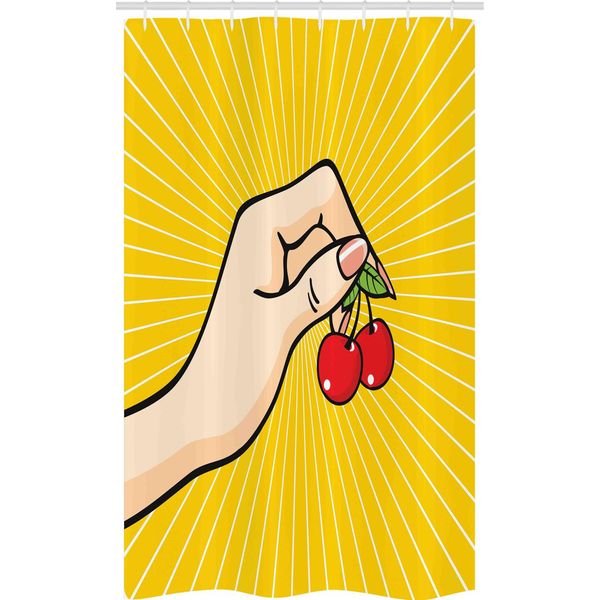 Abakuhaus Tenda Da Doccia Sottile Con Motivi Fruttati, Ciliegie Retrò In Stile Pop Art, Set Decorativo Per Bagno In Tessuto Con Ganci, 120 X 180 Cm, Multicolore-image
