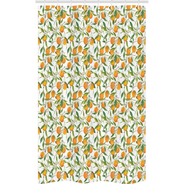 Abakuhaus Verde Arancione Tenda Da Doccia Stretta, Ramo Arancione, Set Decorativo Per Bagno In Tessuto Con Ganci, 120 X 180 Cm, Arancione Verde Giallo-image