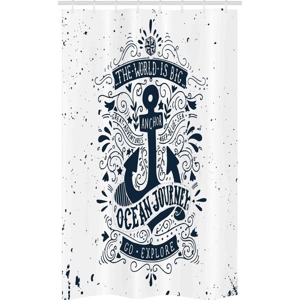 Abakuhaus Anker Tenda Da Doccia Stretta, Avventura Esplorazione, Set Decorativo Per Bagno In Tessuto Con Ganci, 120 X 180 Cm, Blu Scuro E Bianco-image