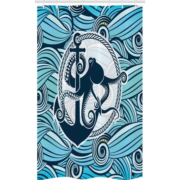 Abakuhaus Tenda Da Doccia Stretta Con Motivo A Calamari, Onde, Set Decorativo Per Bagno In Tessuto Con Ganci, 120 X 180 Cm, Multicolore-image