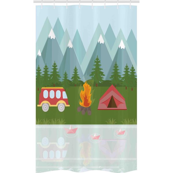 Abakuhaus Tenda Da Doccia Stretta Per Camper, Tenda Da Campeggio Con Motivi Cartoon, Set Decorativo Per Bagno In Tessuto Con Ganci, 120 X 180 Cm, Multicolore-image
