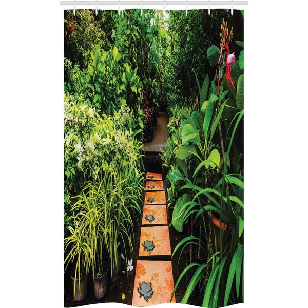 Abakuhaus Zen Garden Tenda Da Doccia Stretta, Tropical Growth, Set Decorativo Per Bagno In Tessuto Con Ganci, 120 X 180 Cm, Verde Marrone Chiaro-image