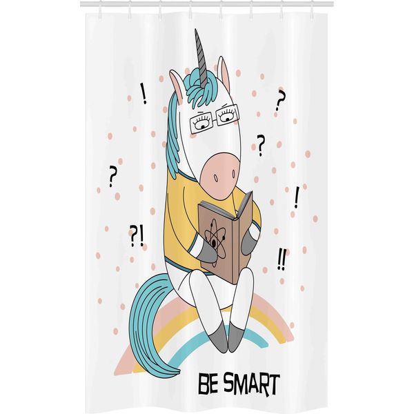 Abakuhaus Geek Tenda Da Doccia Stretta, Unicorno Arcobaleno Fisica, Set Decorativo Per Bagno In Tessuto Con Ganci, 120 X 180 Cm, Multicolore-image