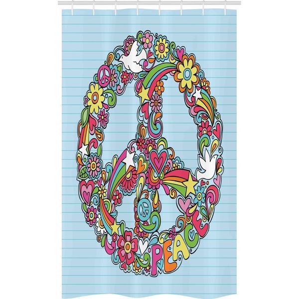 Abakuhaus Tenda Da Doccia Stretta Hippie, Motivo Floreale Peace Sign Dove, Set Decorativo Per Bagno In Tessuto Con Ganci, 120 X 180 Cm, Multicolore-image