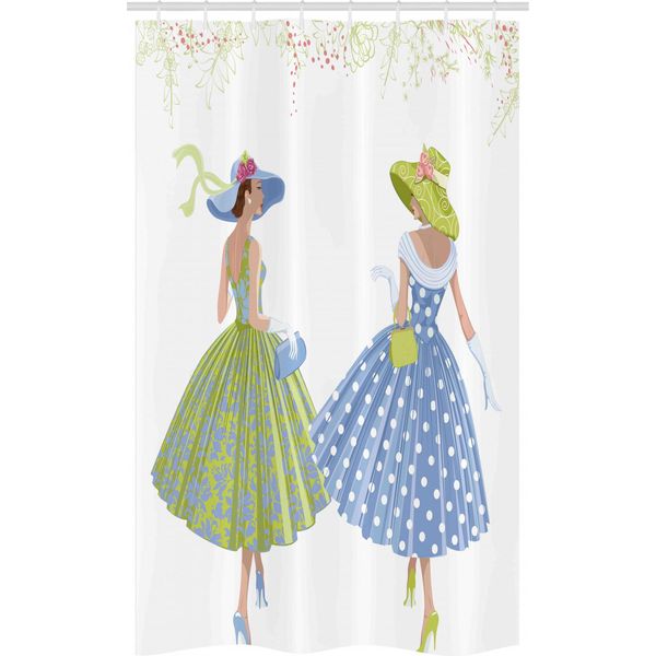 Abakuhaus Tenda Da Doccia Stretta Marrone E Blu, Motivi Damascati, Set Decorativo Per Bagno In Tessuto Con Ganci, 120 X 180 Cm, Tortora E Blu-image