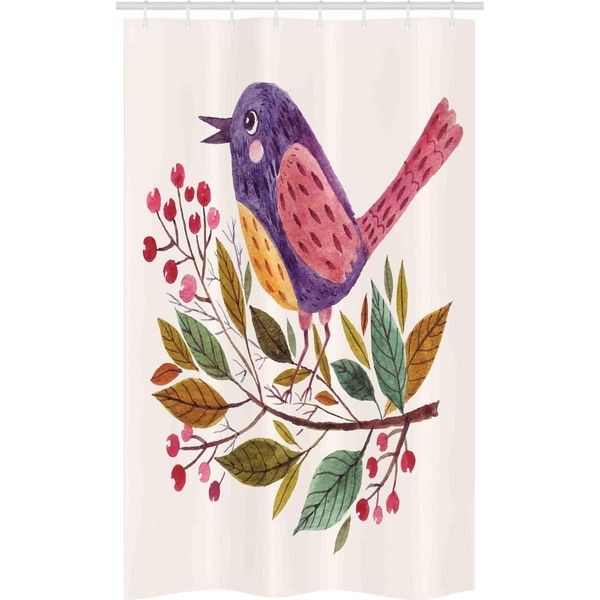 Abakuhaus Uccelli Tenda Da Doccia Stretta, Fiori Di Pyracantha, Set Decorativo Per Bagno In Tessuto Con Ganci, 120 X 180 Cm, Multicolore-image