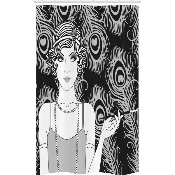 Abakuhaus Pin Up Girl Tenda Da Doccia Stretta, Tema Retrò, Set Decorativo Per Bagno In Tessuto Con Ganci, 120 X 180 Cm, Grigio Chiaro E Nero-image