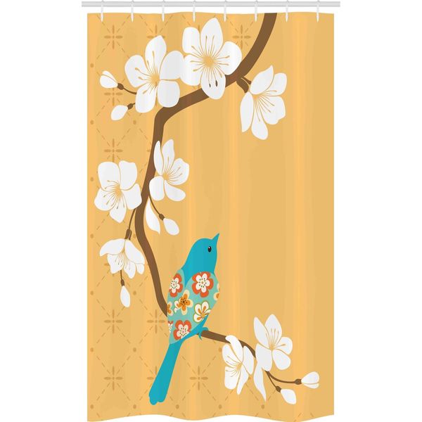 Abakuhaus Uccelli Tenda Da Doccia Stretta, Uccelli Su Fiori Di Ciliegio, Set Decorativo Per Bagno In Tessuto Con Ganci, 120 X 180 Cm, Multicolore-image