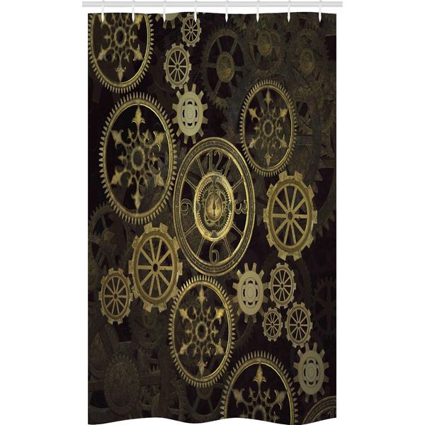 Abakuhaus Tenda Da Doccia Stretta Steampunk, Ruote Ombre Scure, Set Decorativo Per Bagno In Tessuto Con Ganci, 120 X 180 Cm, Marrone Scuro Sabbia-image