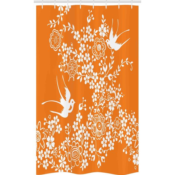 Abakuhaus Tenda Da Doccia Stretta Arancione E Bianca, Fiori E Uccelli, Set Decorativo Per Bagno In Tessuto Con Ganci, 120 X 180 Cm, Arancione E Bianco-image
