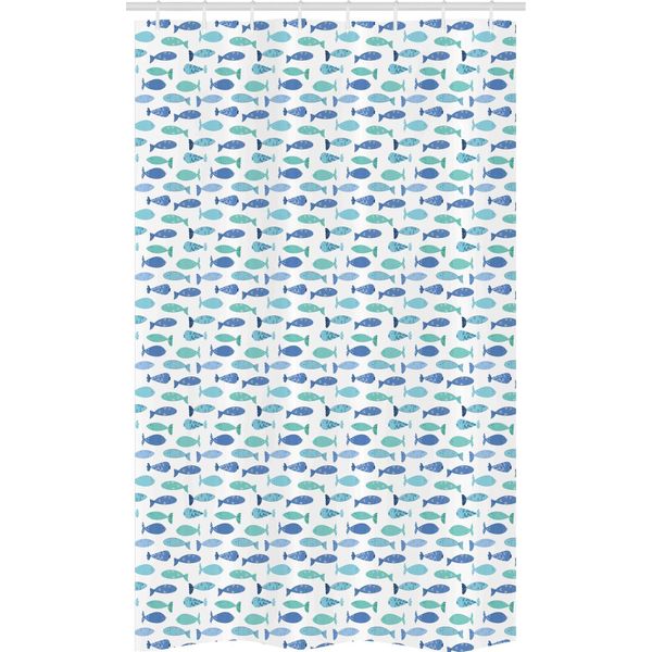 Abakuhaus Tenda Da Doccia Stretta Con Motivo A Pesci, Gruppo Di Pesciolini Doodle, Set Decorativo Per Bagno In Tessuto Con Ganci, 120 X 180 Cm, Blu Turchese Bianco-image