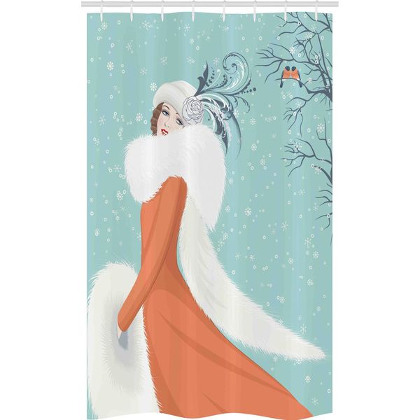 Abakuhaus Tenda Da Doccia Stretta Con Donna Vendemmiatrice, Lady In Red Coat, Set Decorativo Per Bagno In Tessuto Con Ganci, 120 X 180 Cm, Multicolore-image