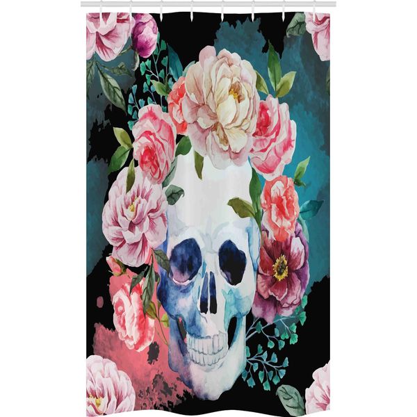 Abakuhaus Tenda Da Doccia Stretta Con Teschi Di Zucchero, Acquerello Gotico, Set Decorativo Per Bagno In Tessuto Con Ganci, 120 X 180 Cm, Multicolore-image