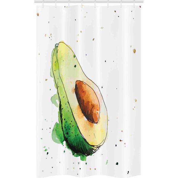 Abakuhaus Tenda Da Doccia Stretta Con Motivo Avocado, Arte Stilizzata, Set Decorativo Per Bagno In Tessuto Con Ganci, 120 X 180 Cm, Verde Chiaro Marrone Verde-image