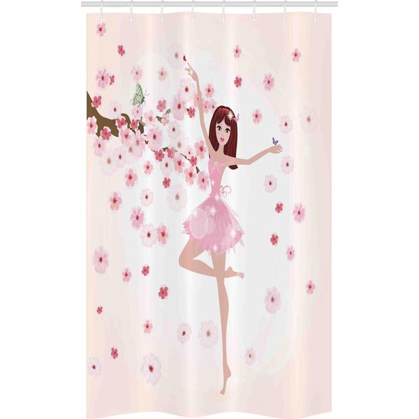 Abakuhaus Balletto Tenda Da Doccia Stretta, Ballerina Sakura Tree, Set Decorativo Per Bagno In Tessuto Con Ganci, 120 X 180 Cm, Rosa Pesca Pallida-image