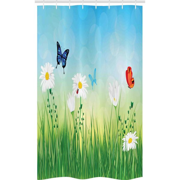 Abakuhaus Tenda Da Doccia Estiva Stretta, Prato Margherite Erba, Set Decorativo Per Bagno In Tessuto Con Ganci, 120 X 180 Cm, Multicolore-image