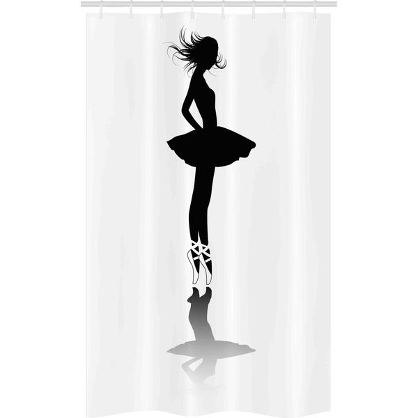 Abakuhaus Balletto Tenda Da Doccia Stretta, Ballerina Con Tutù Sul Palco, Set Decorativo Per Bagno In Tessuto Con Ganci, 120 X 180 Cm, Bianco E Nero-image