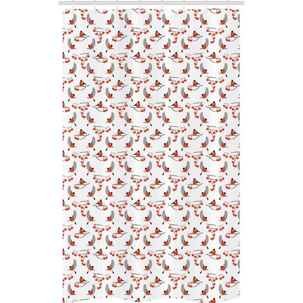 Abakuhaus Tenda Da Doccia Stretta Naturale, Fringuello Su Ramo Di Sorbo, Set Decorativo Per Bagno In Tessuto Con Ganci, 120 X 180 Cm, Grigio Pallido Vermiglio-image