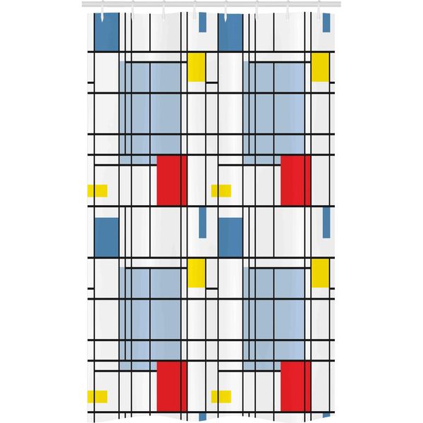 Abakuhaus Tenda Da Doccia Geometrica Stretta, Quadratic Striped Grid, Set Decorativo Per Bagno In Tessuto Con Ganci, 120 X 180 Cm, Multicolore-image