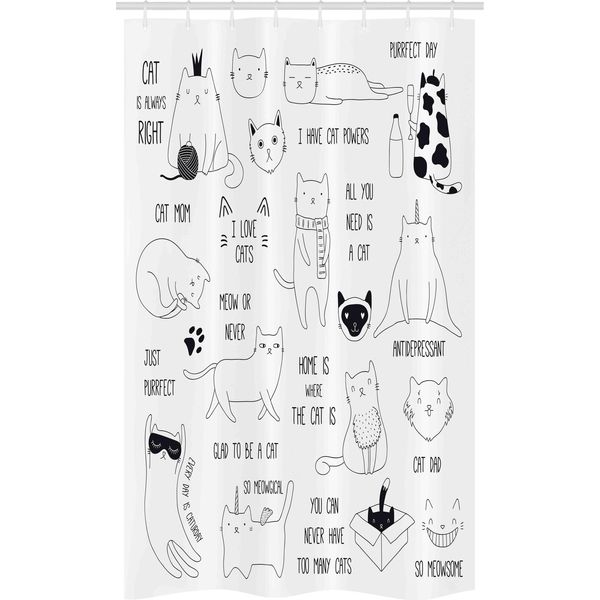 Abakuhaus Gatti Tenda Da Doccia Stretta, Il Gatto Ha Sempre Ragione, Set Decorativo Per Bagno In Tessuto Con Ganci, 120 X 180 Cm, Marrone Scuro E Bianco-image