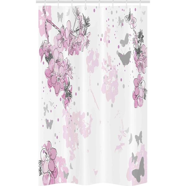 Abakuhaus Tenda Da Doccia Stretta Con Motivo Fiori Di Mandorlo, Motivo Primaverile, Set Decorativo Per Bagno In Tessuto Con Ganci, 120 X 180 Cm, Rosa E Nero-image