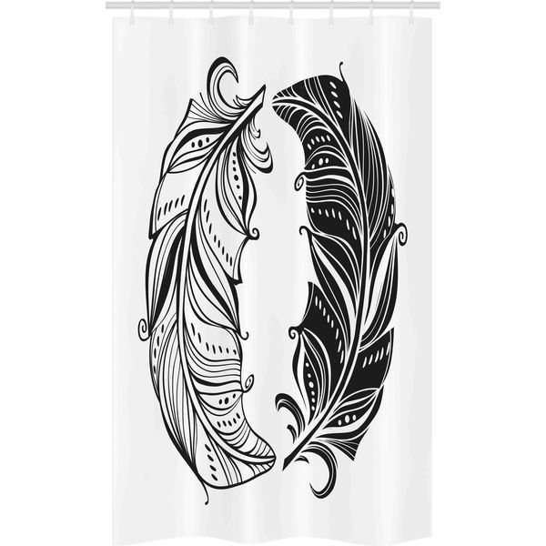 Abakuhaus Nero E Bianco Tenda Da Doccia Stretta, Piume Boho, Set Decorativo Per Bagno In Tessuto Con Ganci, 120 X 180 Cm, Nero E Bianco-image