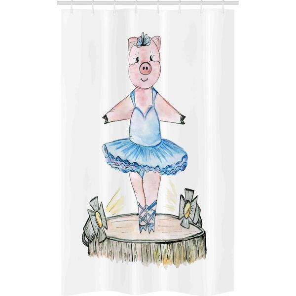 Abakuhaus Ballerina Tenda Da Doccia Stretta, Maialino Con Costume Sul Palco, Set Decorativo Per Bagno In Tessuto Con Ganci, 120 X 180 Cm, Multicolore-image