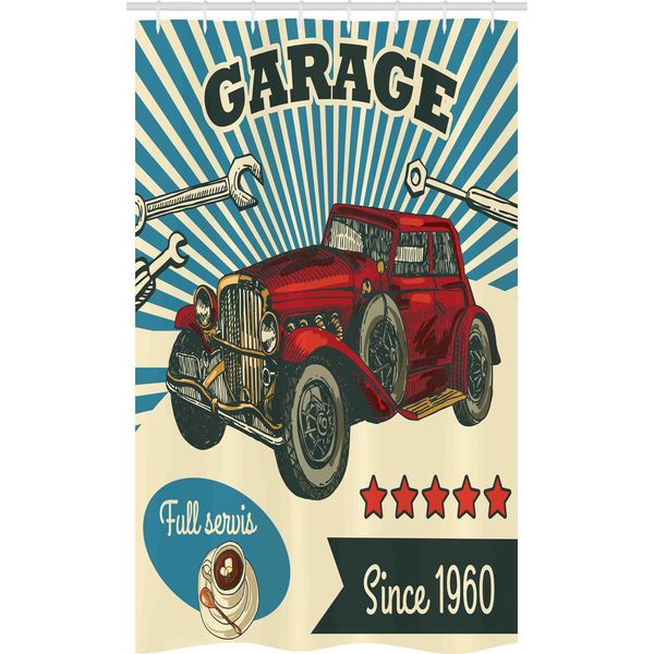 Abakuhaus Meccanico Automobilistico Tenda Da Doccia Stretta, Stile Garage Retrò, Set Decorativo Per Bagno In Tessuto Con Ganci, 120 X 180 Cm, Multicolore-image