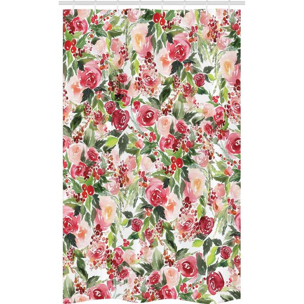 Abakuhaus Tenda Da Doccia Stretta Con Motivi Floreali, Bouquet Di Rose E Bacche, Set Decorativo Per Bagno In Tessuto Con Ganci, 120 X 180 Cm, Verde E Rosa-image